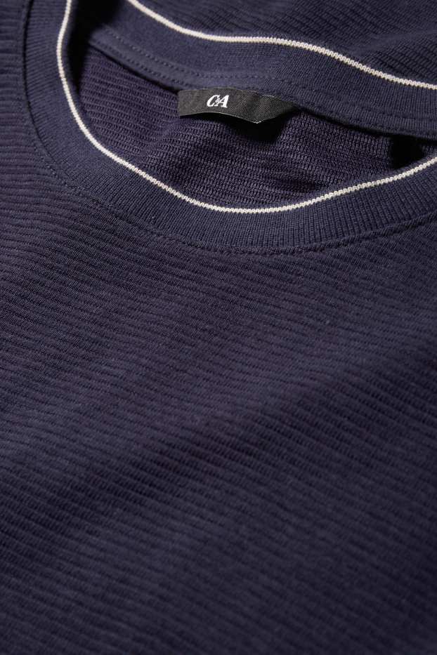 Heren - T-shirt - regular fit - met structuur - donkerblauw