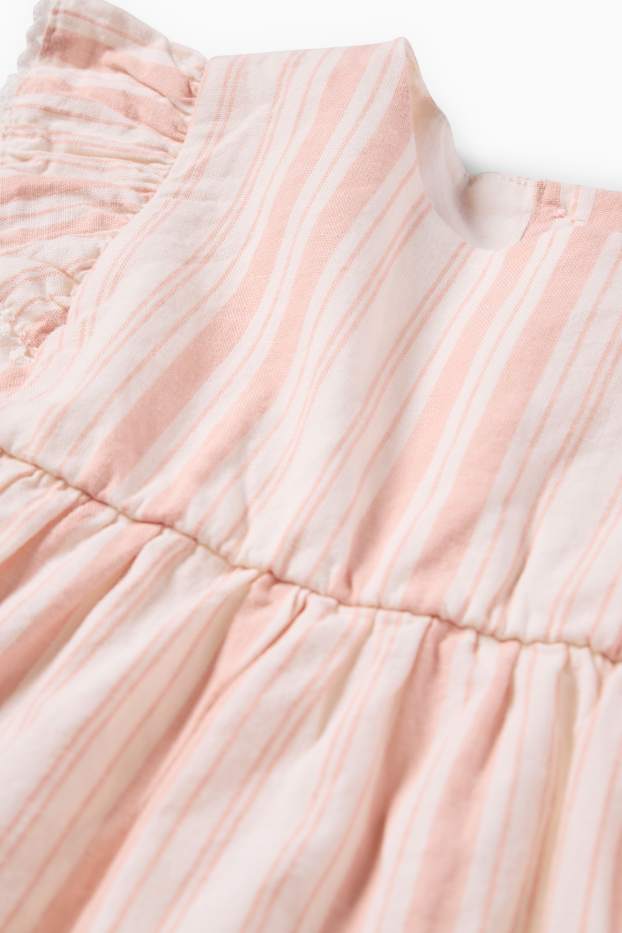 Niemowlęta dziewczynki - Sukienka niemowlęca z lnem - w paski - biały / jasnoróżowy