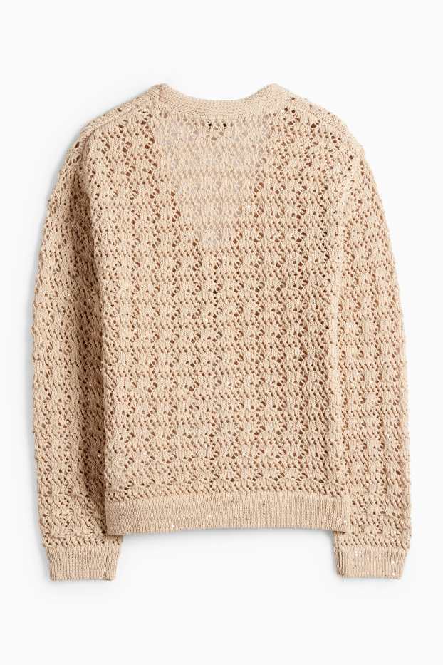 Enfants filles - Gilet en maille - finition brillante - beige