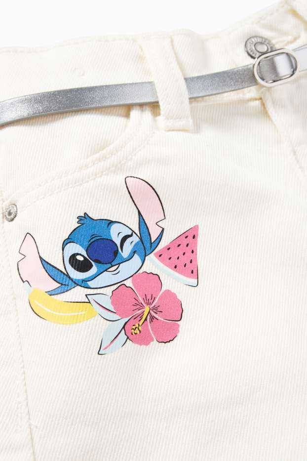 Enfants filles - Lilo & Stitch - short en jean à ceinture - blanc