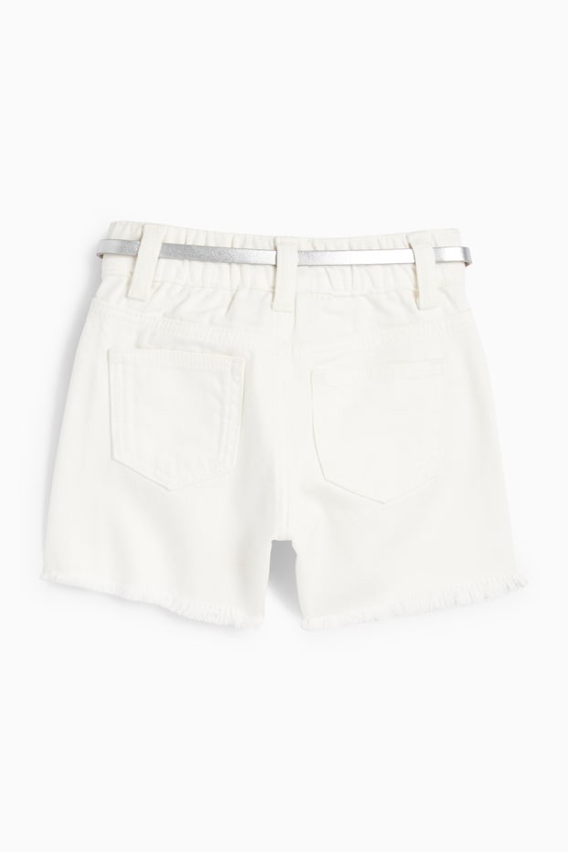 Enfants filles - Lilo & Stitch - short en jean à ceinture - blanc