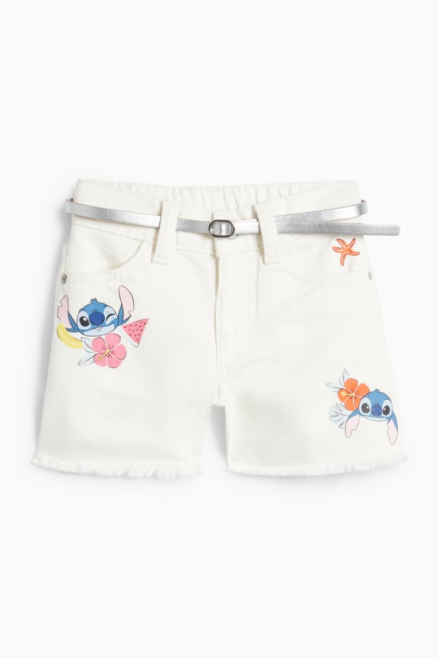 Enfants filles - Lilo & Stitch - short en jean à ceinture - blanc