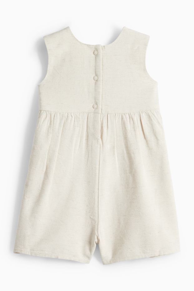 Miminka - dívky - Overal pro miminka s lněným podílem a háčkovanou aplikací - béžová