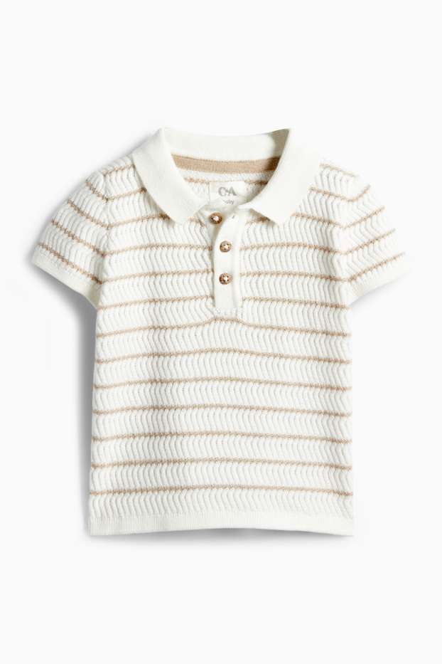 Unisex - Gebreid babypoloshirt - gestreept - met structuur - crème wit