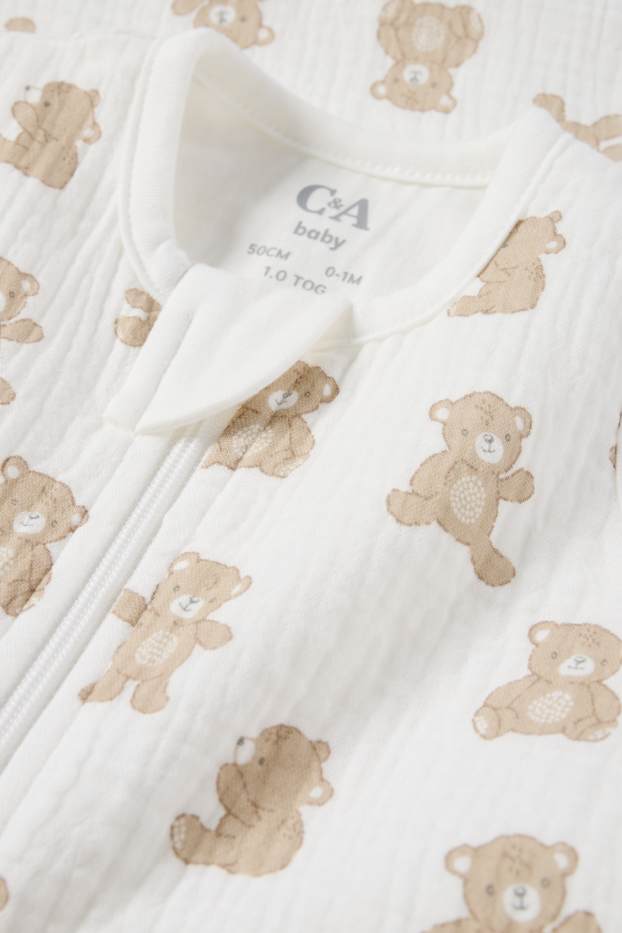 Unisex - Teddybeer - babyslaapzak - 0 tot 4 maanden - wit