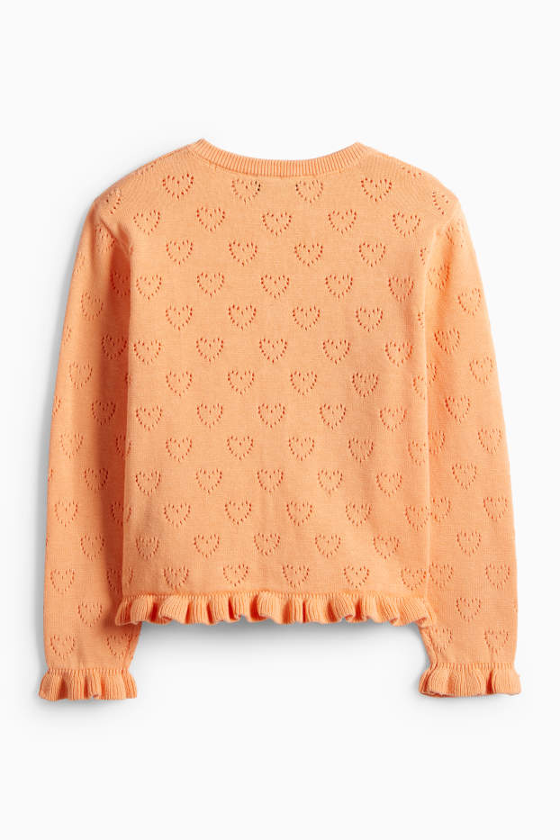 Děti - dívky - Srdíčka - pletený kardigan - oranžová