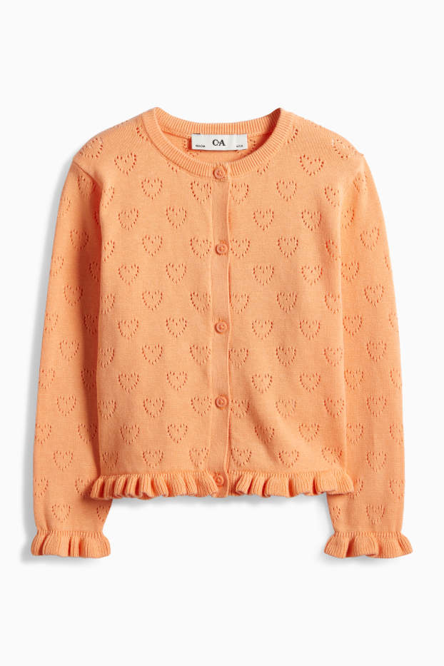Děti - dívky - Srdíčka - pletený kardigan - oranžová