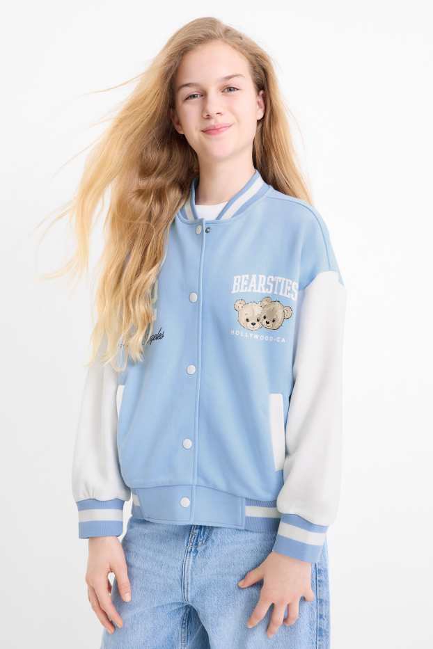 Copii - Fete - Ursuleț de pluș - jachetă tip college - albastru deschis