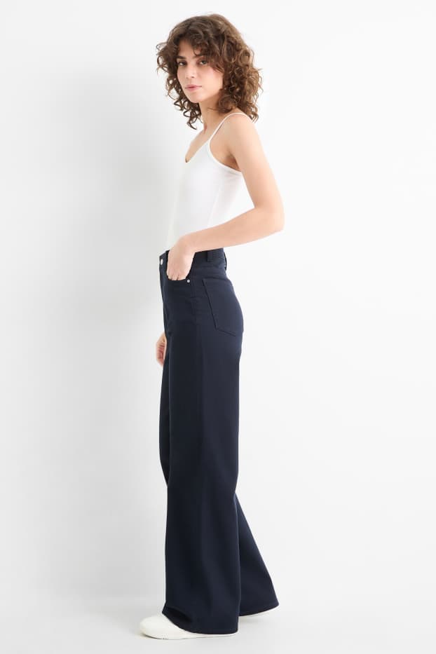 Femmes - Pantalon en toile - high waist - wide leg - bleu foncé