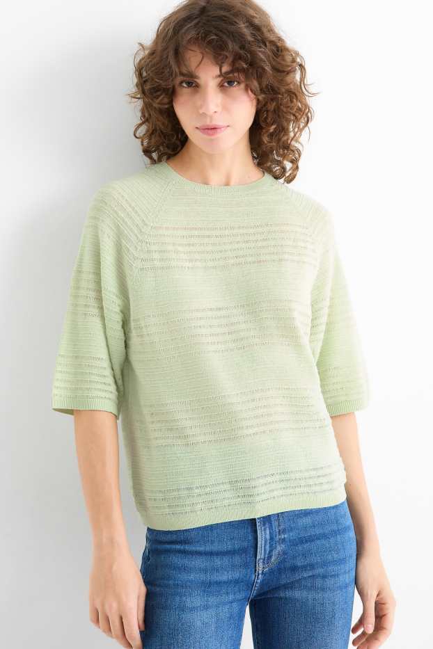 Femei - Pulover - amestec de in - structurat - verde deschis