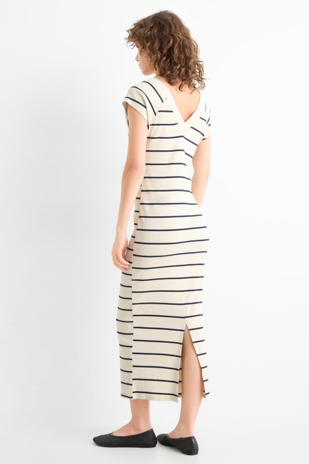 Femmes - Robe bodycon d'allaitement - côtelée - à rayures - beige