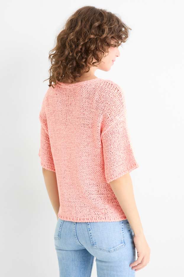 Damen - Strickpullover - kurzarm - pink