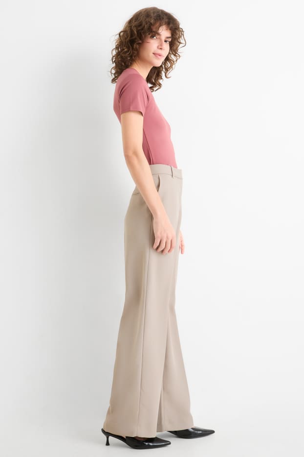 Femmes - Pantalon de bureau - mid waist - wide leg - taupe