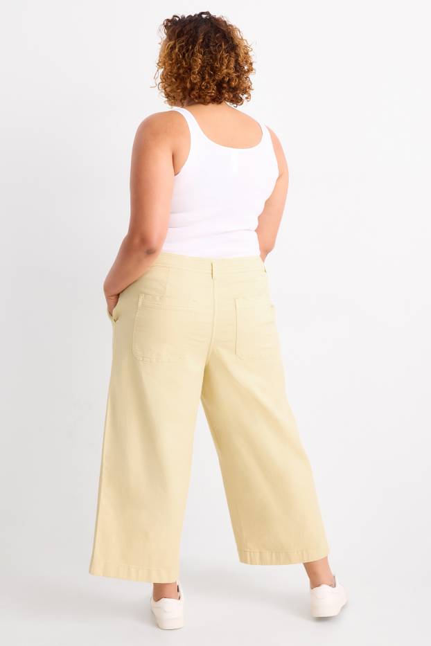Femei - Pantaloni de stofă - talie înaltă - wide leg - galben