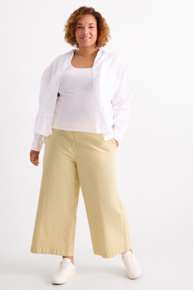 Femei - Pantaloni de stofă - talie înaltă - wide leg - galben