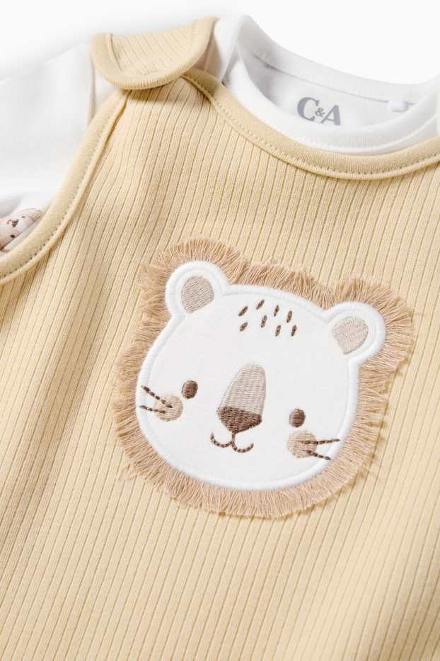 Unisexe - Lions - ensemble avec grenouillère - 2 pièces - blanc / beige