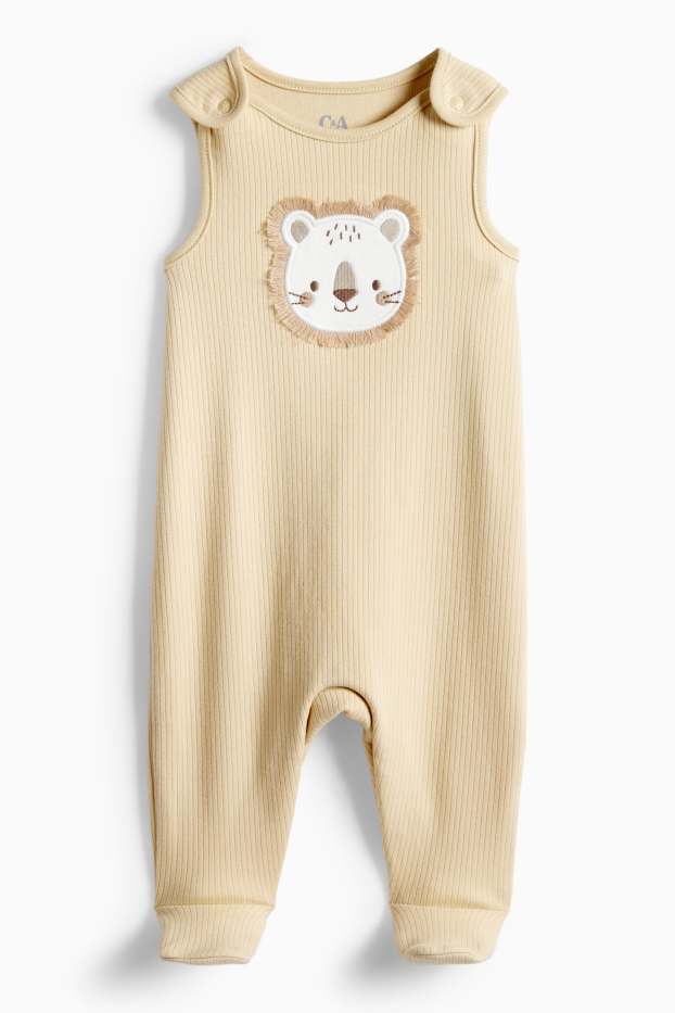 Unisexe - Lions - ensemble avec grenouillère - 2 pièces - blanc / beige