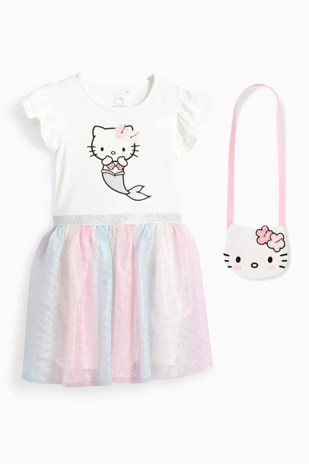 Enfants filles - Hello Kitty - ensemble - robe et sac - 2 pièces - blanc / rose