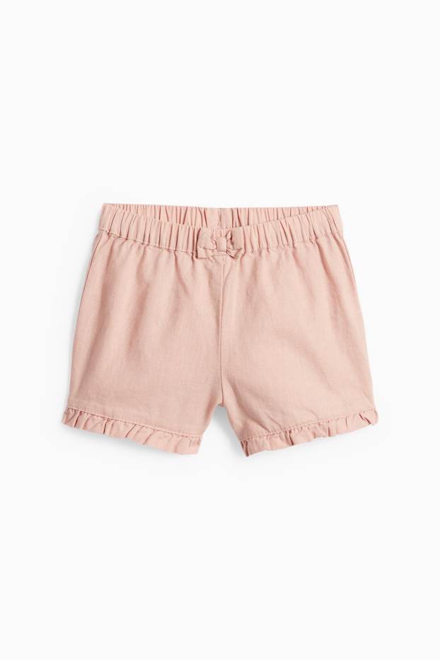 Bébés filles - Petites fleurs - tenue bébé en lin mélangé - 2 pièces - rose