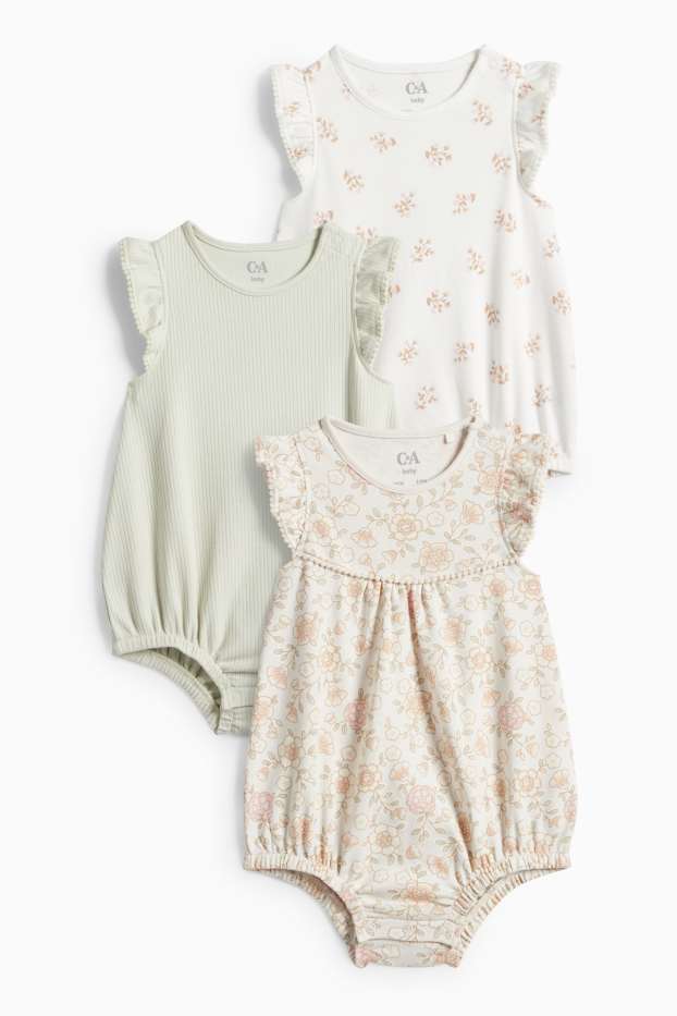 Baby Mädchen - Multipack 3er - Blümchen - Baby-Body - cremeweiß