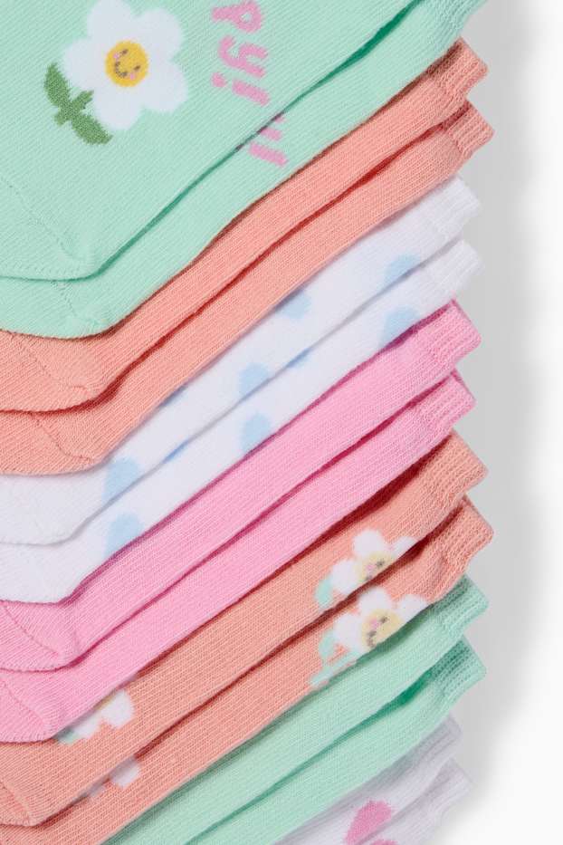 Děti - dívky - Multipack 7 ks - květiny a srdíčka - ponožky do tenisek s motivem - barevná