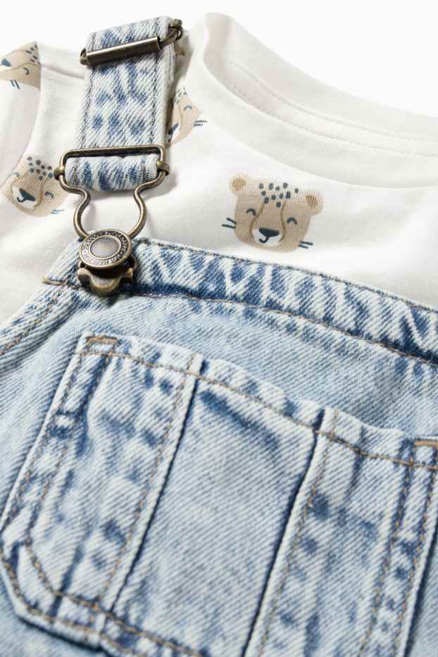 Baby: jongens - Luipaard - babyoutfit - 2-delig - jeanslichtblauw