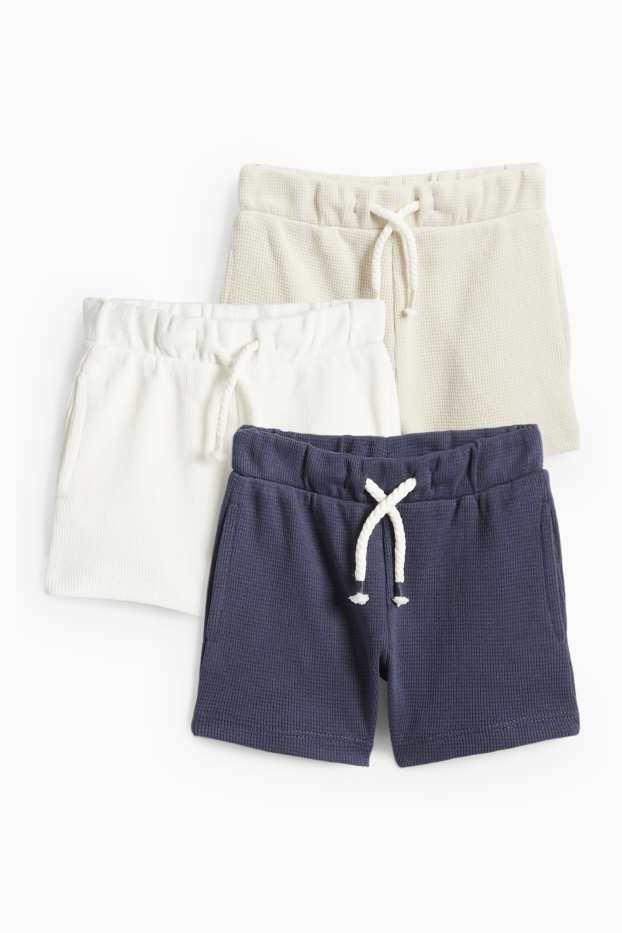 Baby: jongens - Set van 3 - babyshort - met structuur - donkerblauw