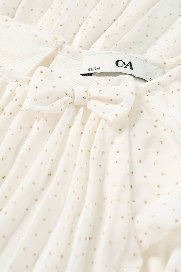 Children Girls - Plissé chiffon dress - shiny - party - polka dot - cremewhite