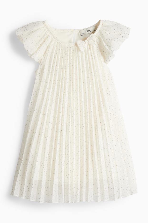 Children Girls - Plissé chiffon dress - shiny - party - polka dot - cremewhite
