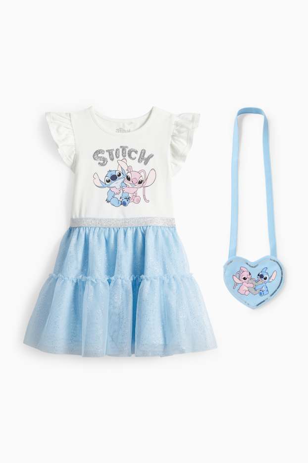 Enfants filles - Lilo & Stitch - ensemble - robe et sac - 2 pièces - blanc / bleu