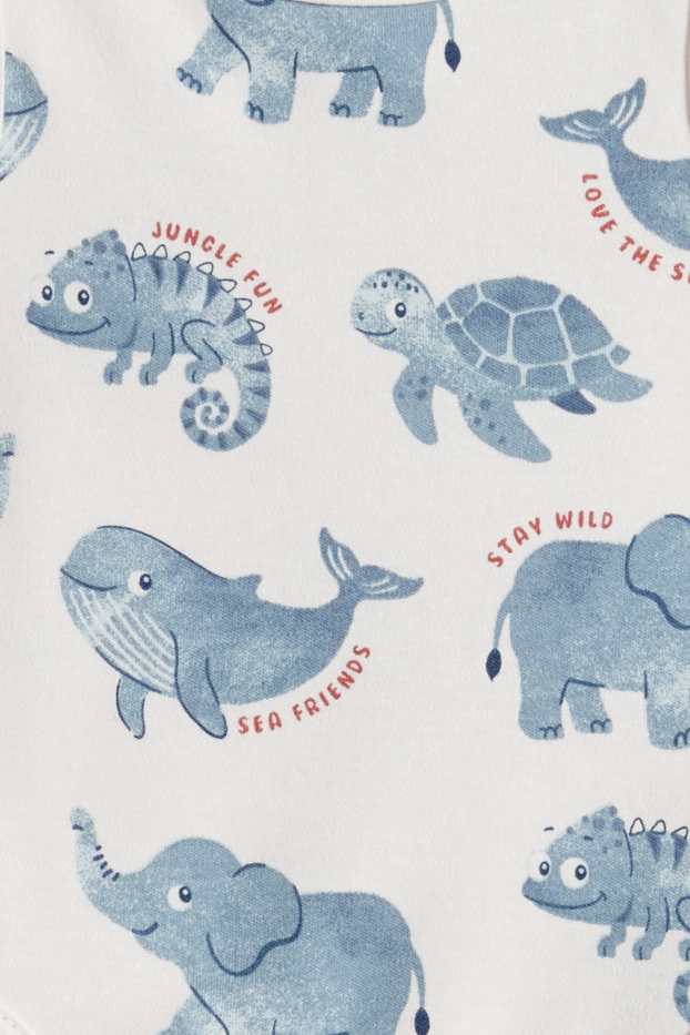 Bébés filles - Lot de 3 - animaux de la jungle et de la mer - bodys bébé - blanc / bleu