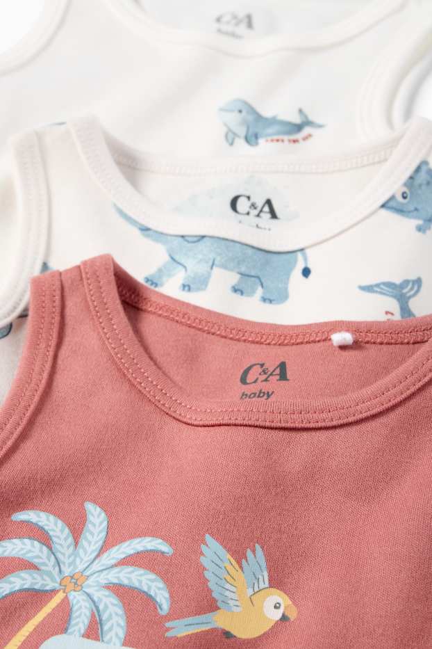 Bébés filles - Lot de 3 - animaux de la jungle et de la mer - bodys bébé - blanc / bleu