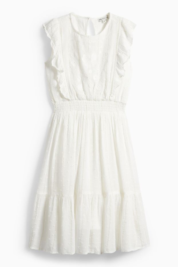 Kinderen: meisjes - Jurk - glanseffect - crème wit