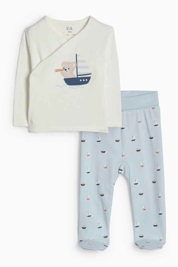 Bébés garçons - Ours en peluche et voilier - tenue nouveau-né - 2 pièces - bleu  / crème
