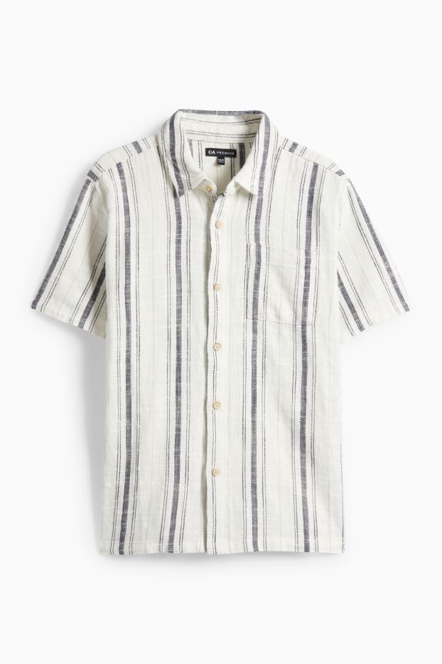 Kinder Jungen - Hemd - gestreift - strukturiert - weiss / grau