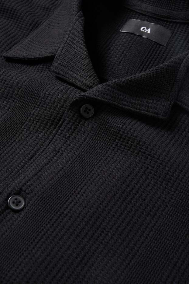 Bărbați - Cămașă - regular fit - guler cu rever - structurat - negru