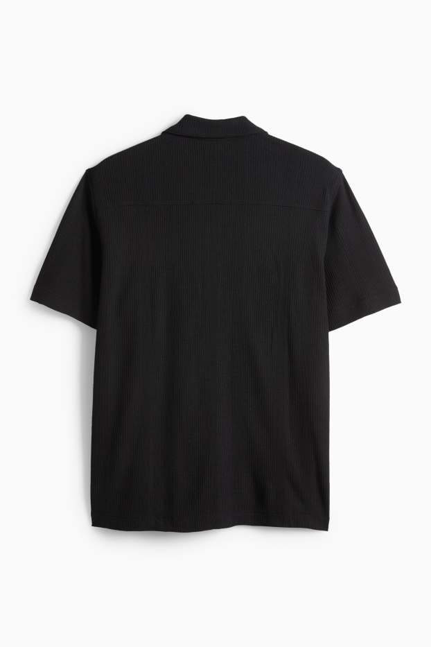 Bărbați - Cămașă - regular fit - guler cu rever - structurat - negru