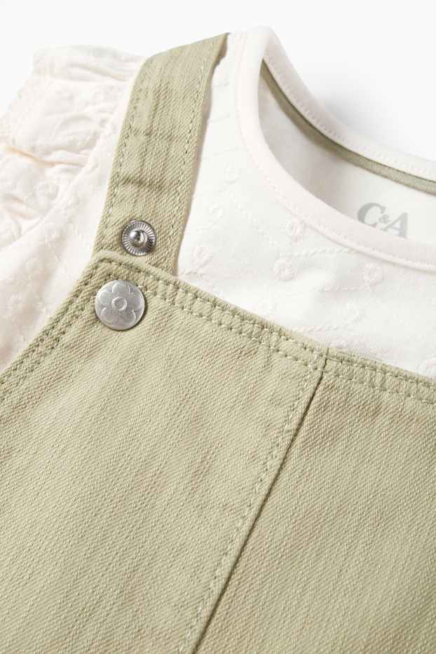 Baby Mädchen - Blümchen - Baby-Outfit - 2 teilig - weiss / beige