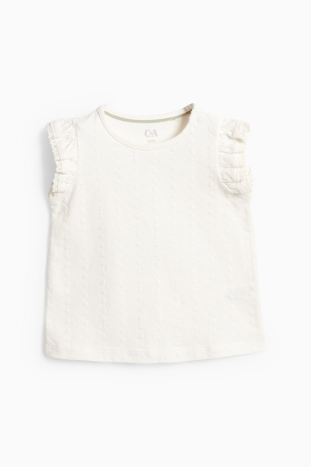 Baby Mädchen - Blümchen - Baby-Outfit - 2 teilig - weiss / beige