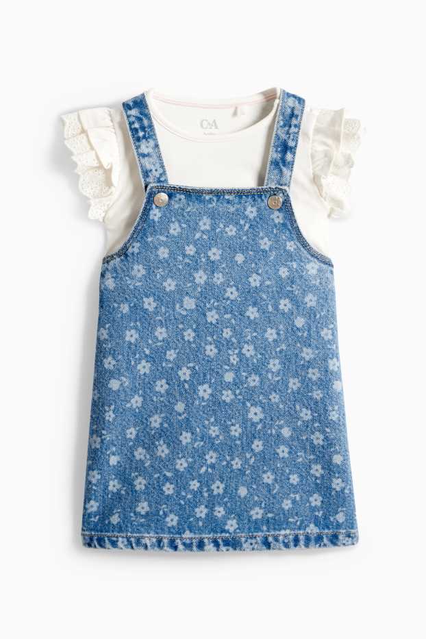 Baby Girls - Floral - baby outfit - broderie anglaise - 2 piece - blue / white