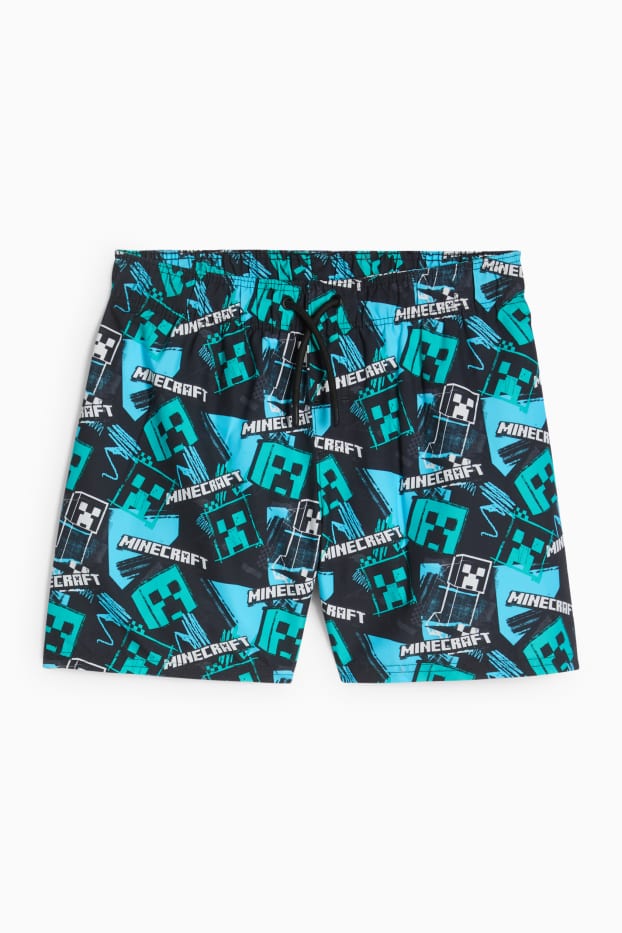 Kinder Buben - Minecraft - Badeshorts - schwarz / türkis
