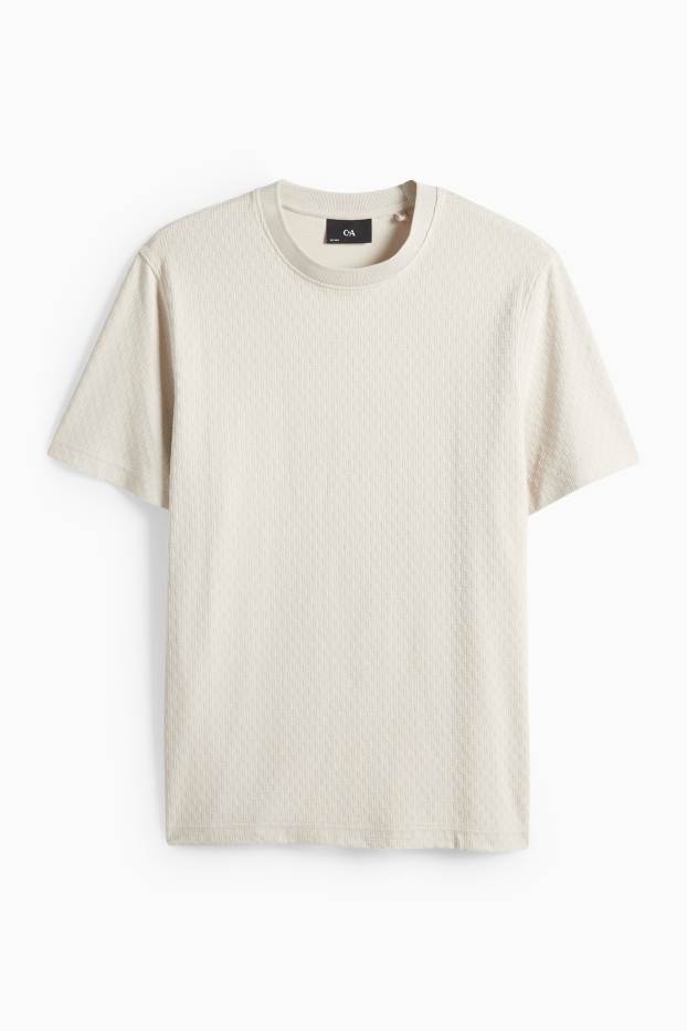 Herren - T-Shirt - Regular Fit - strukturiert - cremeweiss