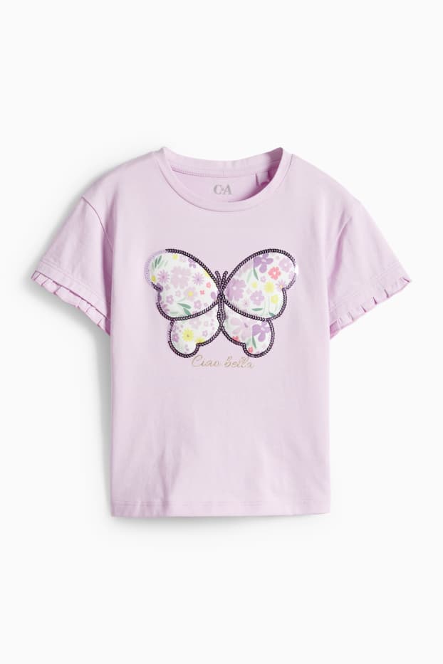 Enfants filles - Papillon - T-shirt - finition brillante - violet