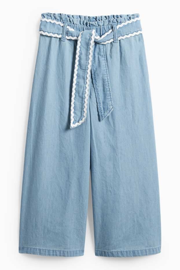 Kinder Mädchen - Stoffhose - Jeans-Look - hellblau