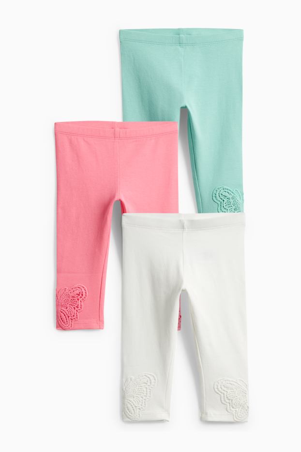 Děti - dívky - Multipack 3 ks - motýli - legíny - žebrované - bílá/růžová