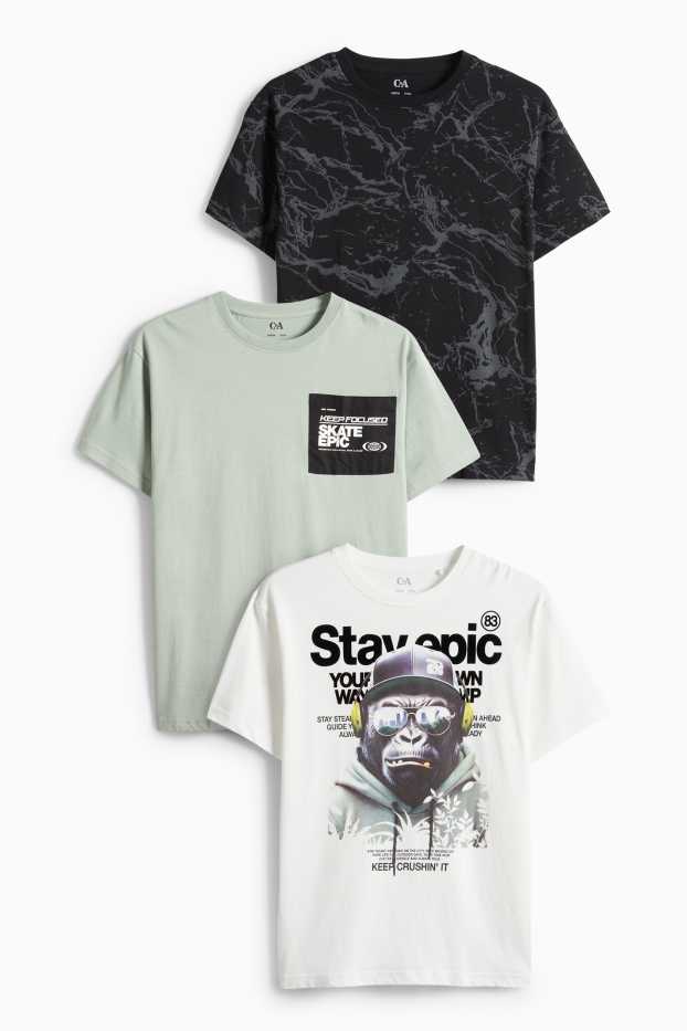 Kinder Jungen - Multipack 3er - Gorilla - Kurzarmshirt - schwarz / weiss