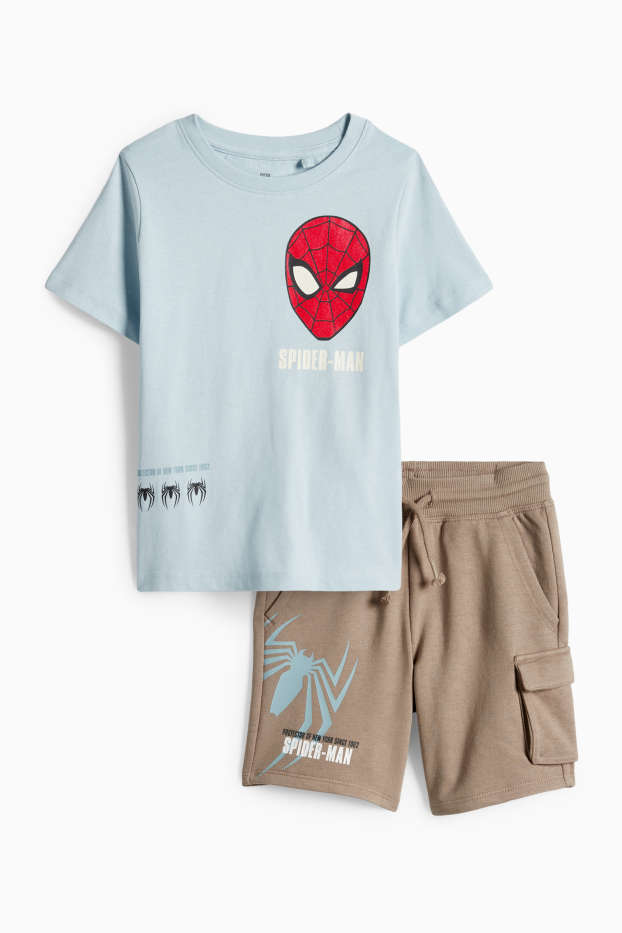 Kinderen: jongens - Spider-Man - set - T-shirt en cargosweatshort - blauw / beige