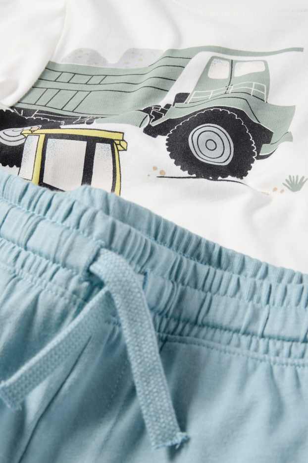 Děti - chlapci - Stavební stroje - souprava - tričko s krátkým rukávem a šortky - 2dílná - bílá/modrá