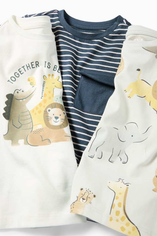 Baby Boys - Multipack of 3 - wild animals - short sleeve T-shirt - dark blue / creme white