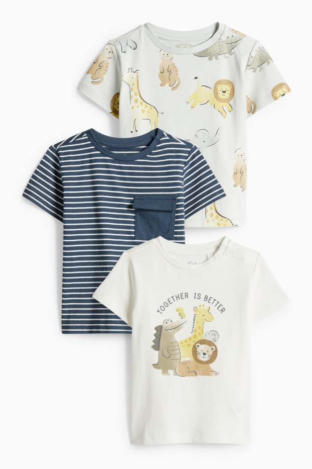 Baby Boys - Multipack of 3 - wild animals - short sleeve T-shirt - dark blue / creme white
